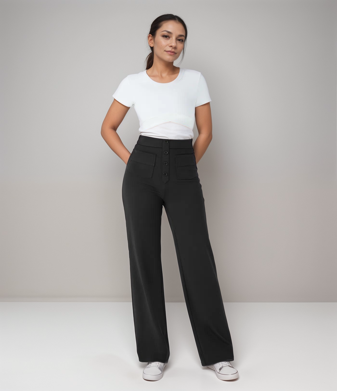 Elisha | Elastische broek met hoge taille | 1+1 GRATIS